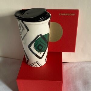 New Starbucks Geometric Black and Green Tumbler